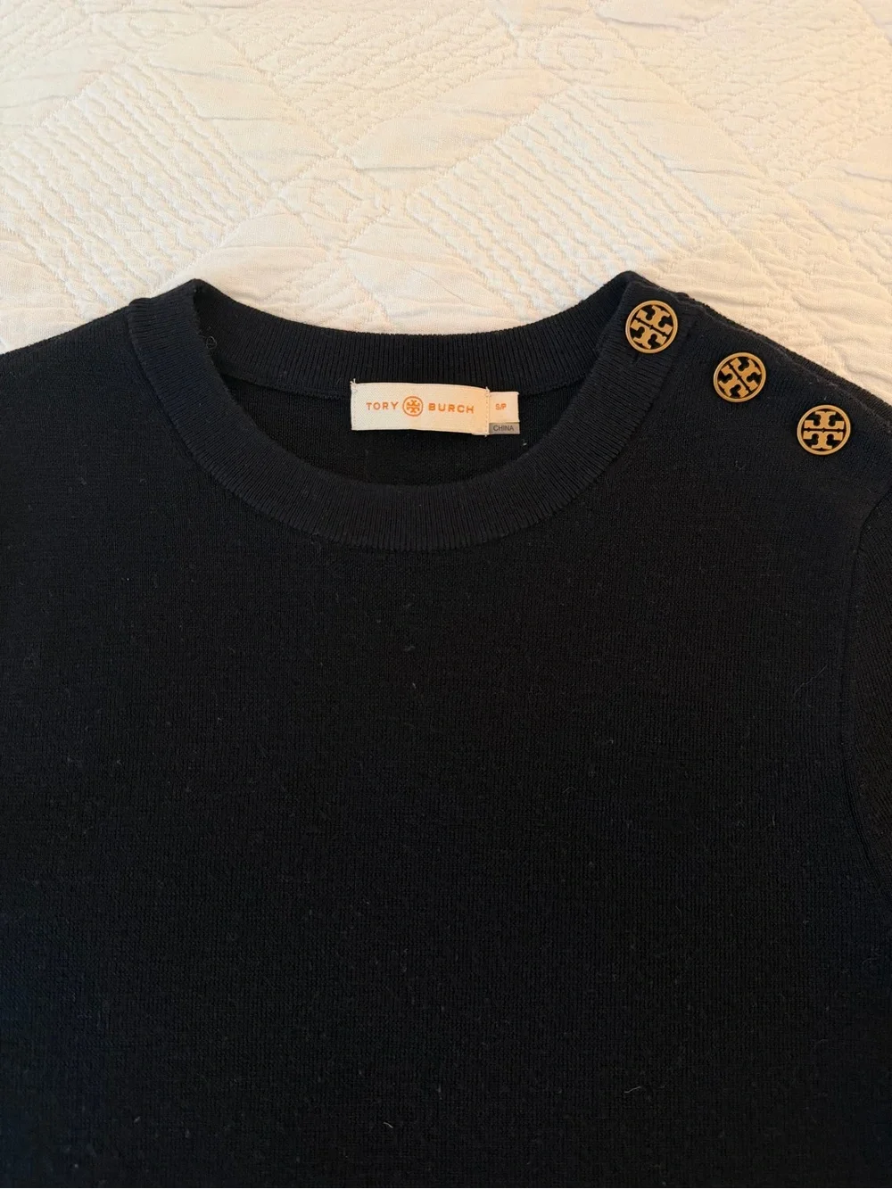 Tory Burch Kimberly Black Merino Wool Sweater with Bell Sleeves